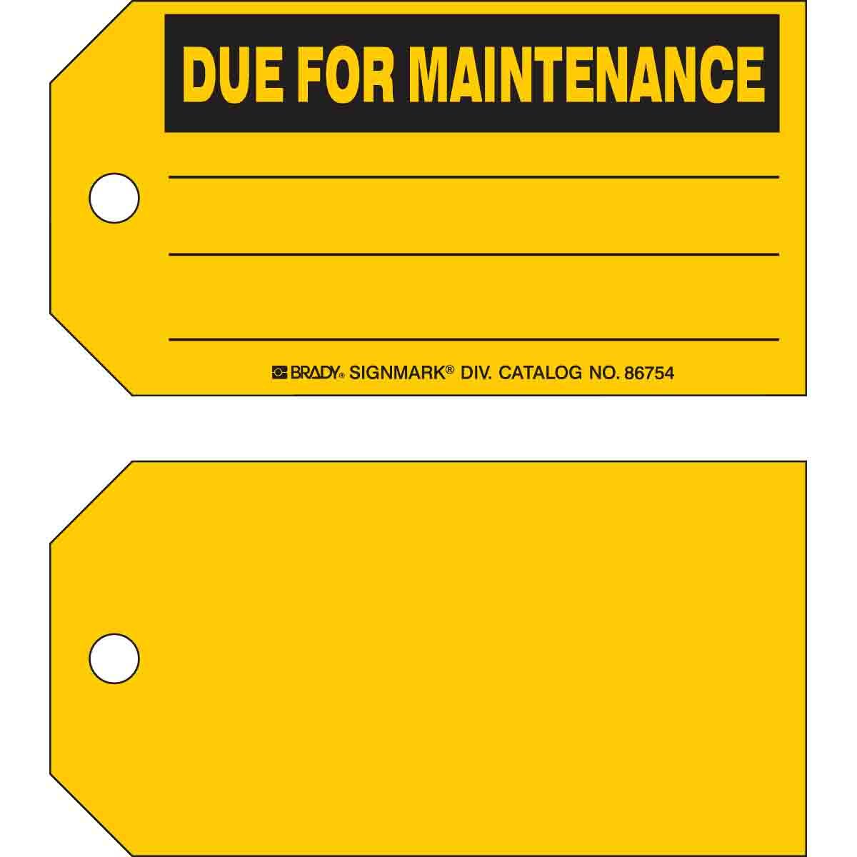 Brady® 86754 Rectangular Production Status Tag, 3 in H x 5-3/4 in W, Black on Yellow, 3/8 in Hole, B-853 Cardstock