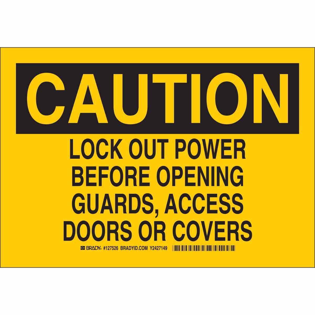 Brady® 127529 Laminated Rectangular Lockout Tagout Sign, CAUTION, 10 in H x 14 in W, Black on Yellow, B-302 Polyester, Self-Adhesive Mount