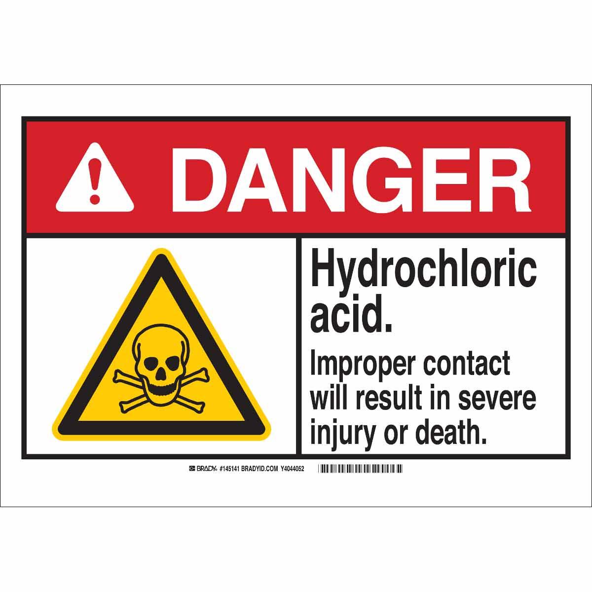 Brady® 145143 Non-Reflective Rectangle Chemical and Hazardous Material Sign, DANGER, Symbol/Text, B-555 Aluminum, Corner Hole Mount, 7 in H x 10 in W, English
