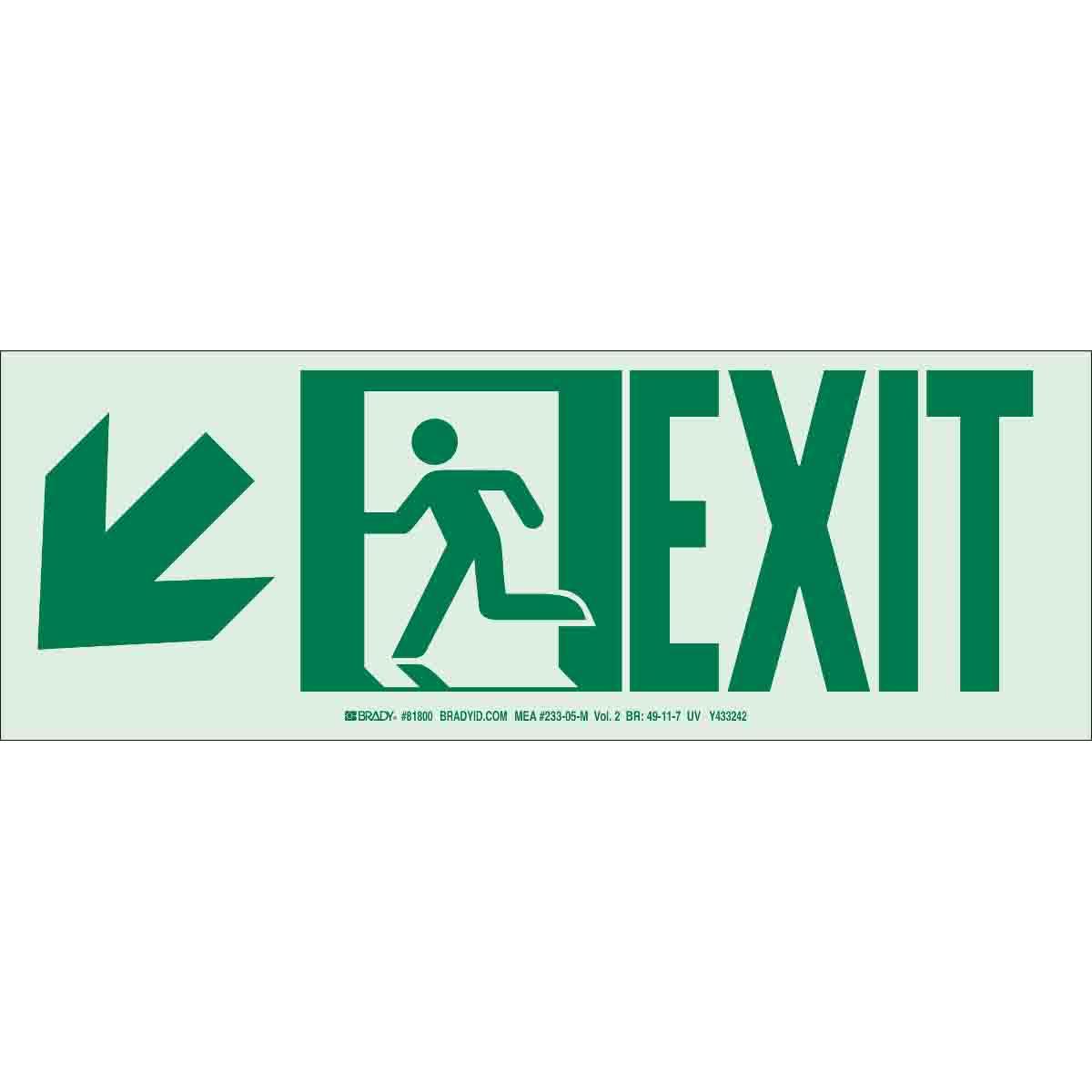 Brady® BradyGlo™ 81798 High Intensity Rectangular Safety Guidance Sign, 5 in H x 14 in W, Green on Glow, B-523 Polyester, Self-Adhesive Mount