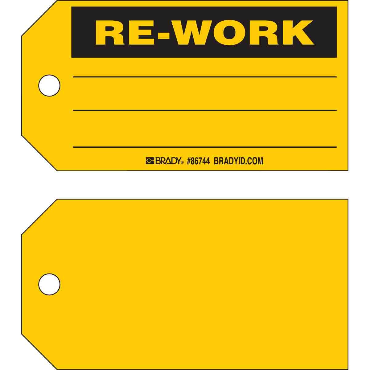 Brady® 86744 1-Sided Rectangular Write-On Production Status Tag, 3 in H x 5-3/4 in W, Black on Yellow, 3/8 in Hole, B-853 Cardstock