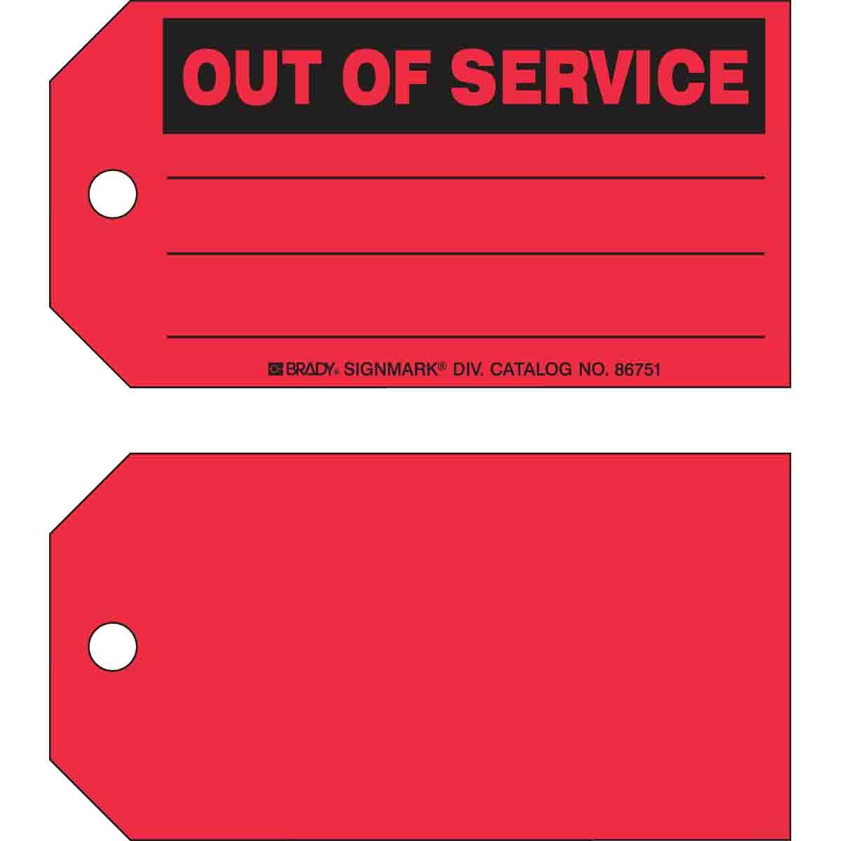 Brady® 86751 1-Sided Rectangular Write-On Equipment Status Tag, 3 in H x 5-3/4 in W, Black on Red, 3/8 in Hole, B-853 Cardstock