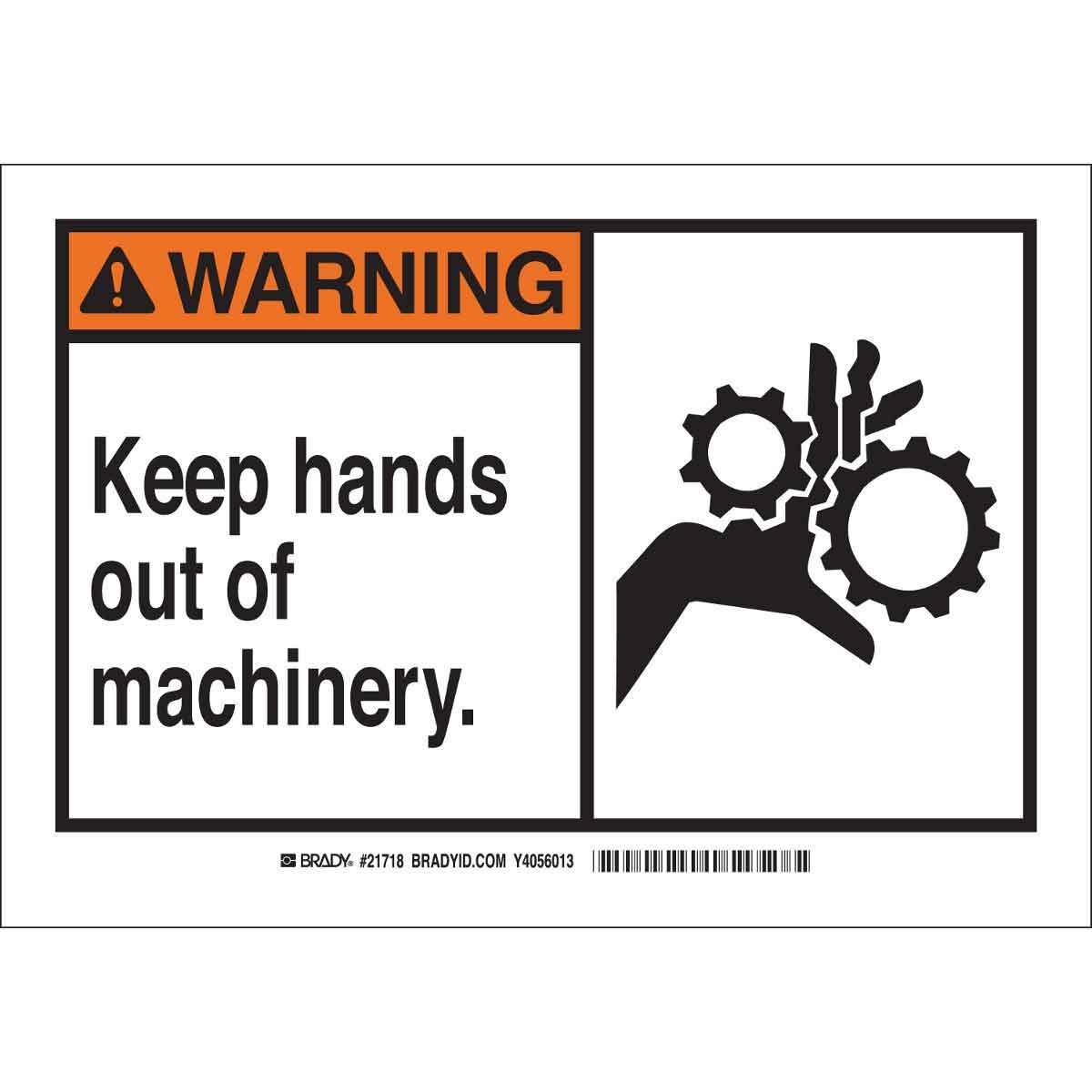 Brady® 26539 Rectangular Machine and Equipment Sign, WARNING, 10 in H x 14 in W, Black on Orange, B-401 Polystyrene, Corner Hole Mount