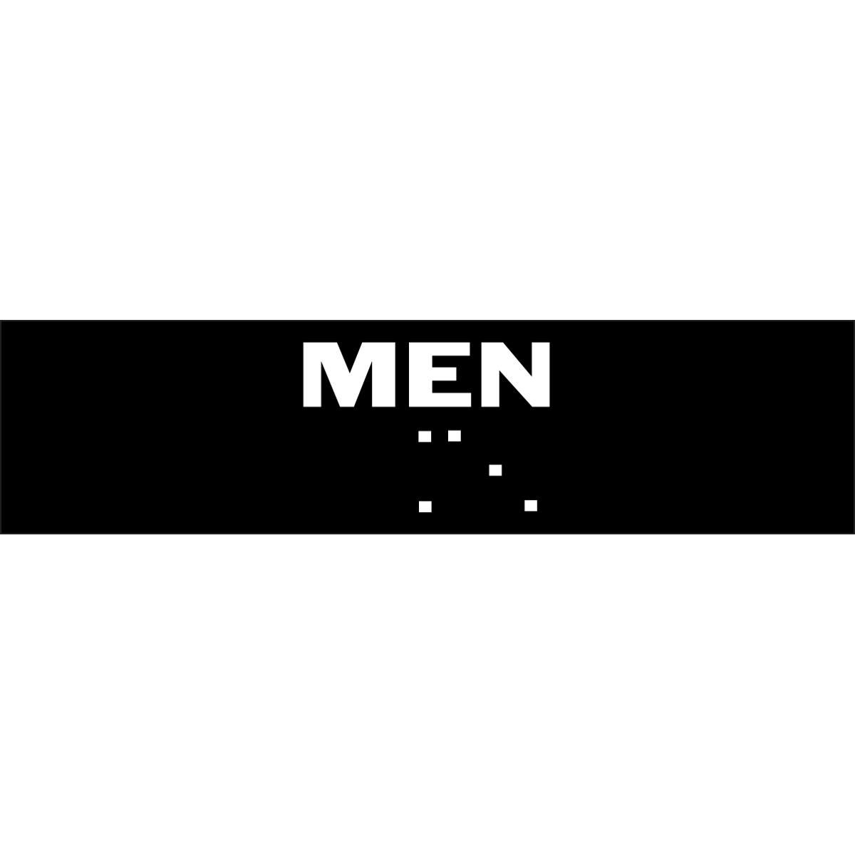 Brady® 70112 Bilingual Rectangular Braille Sign, No Header, Text, B-81 Plastic, Surface Mount, 2 in H x 8 in W, White on Black, Braille/English
