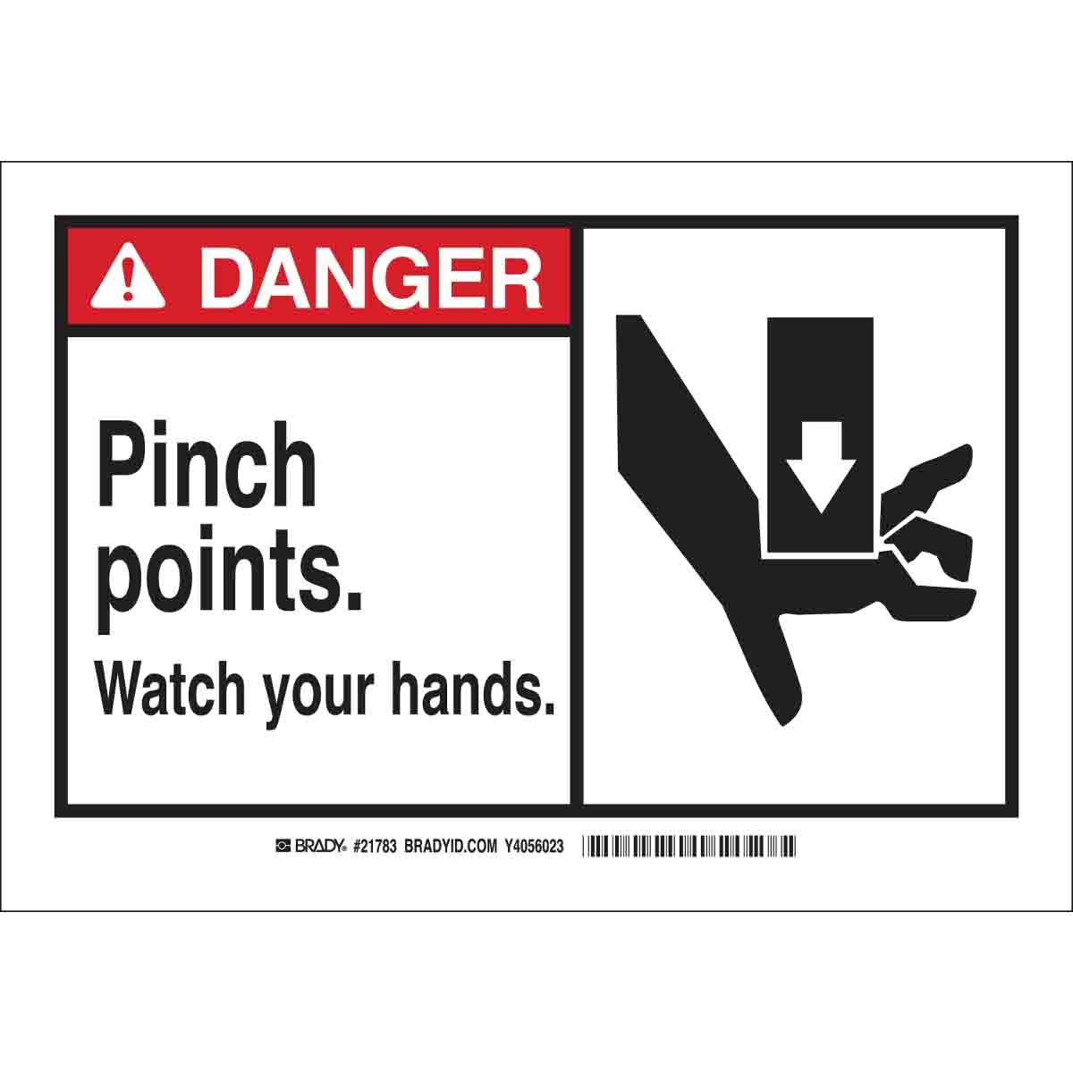 Brady® 122829 Rectangular Machine and Equipment Sign, DANGER, 7 in H x 10 in W, Black/Red on White, B-120 Fiberglass, Corner Hole Mount