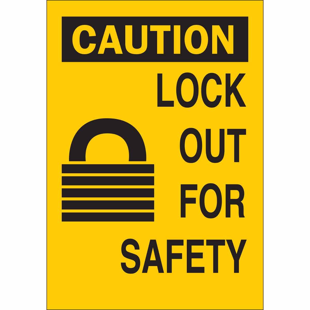 Brady® 65571 Rectangular Lockout Tagout Sign, CAUTION, 10 in H x 7 in W, Black on Yellow, B-120 Fiberglass, Corner Hole Mount