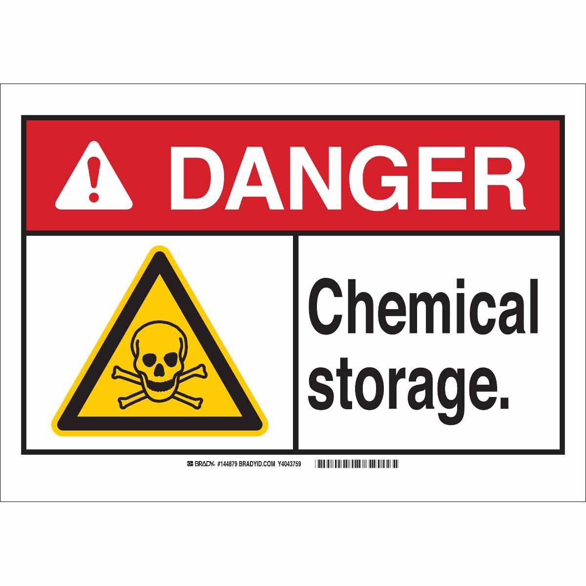 Brady® 144878 Non-Reflective Rectangle Chemical and Hazardous Material Sign, DANGER, Symbol/Text, B-120 Fiberglass, Corner Hole Mount, 10 in H x 14 in W, English