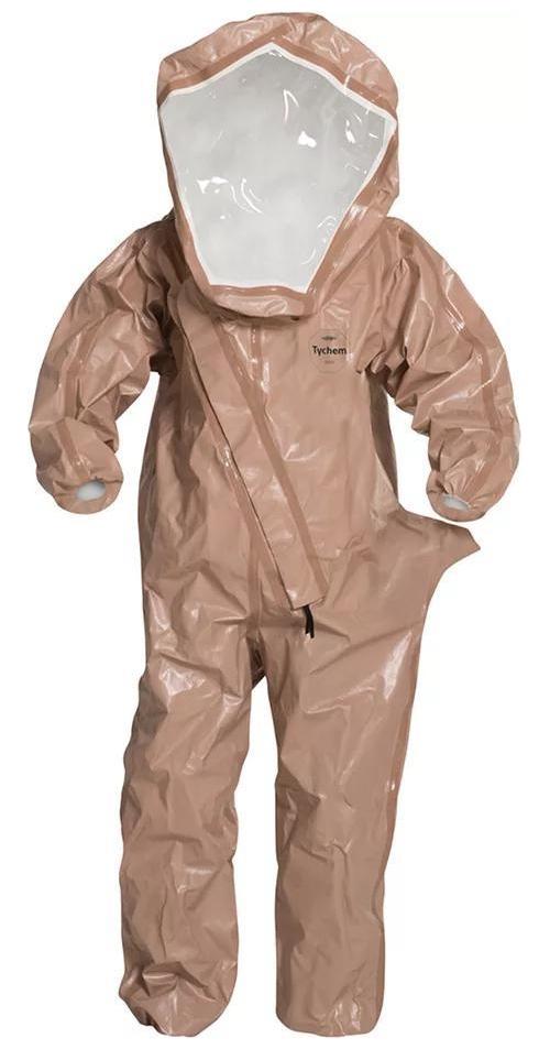 DuPont™ C3525TTN2X000600 Encapsulated Suit With Attached Socks, B Level, ASTM D1117, D751, D5597, D5034, 16 CFR 1610 Class 1, 2XL, Tan, 18 mil Tychem® CPF 3, Front Entry, 32-3/4 in L Inseam, Tychem® CPF 3 Sock