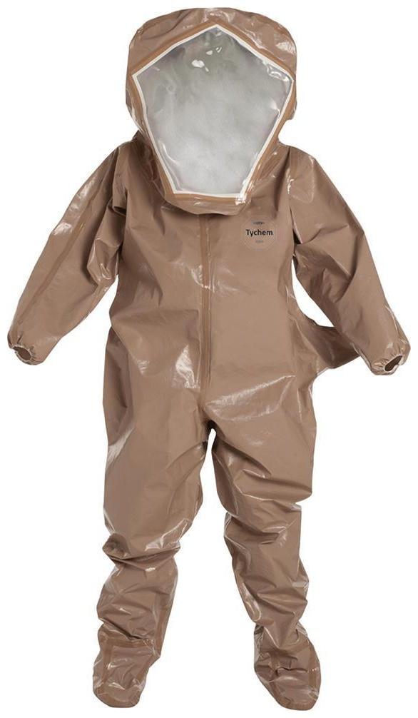 DuPont™ C3526TTN2X000600 Encapsulated Suit With Attached Socks, B Level, ASTM D1117, D751, D5597, D5034, 16 CFR 1610 Class 1, 2XL, Tan, 18 mil Tychem® CPF 3, Rear Entry, 32-3/4 in L Inseam, Tychem® CPF 3 Sock