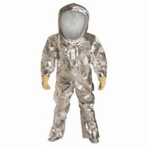 DuPont™ RF600TSV3X00017M Heavy Duty Encapsulated Suit With Attached Gloves and Socks, A Level, ASTM D1777, D3776, D751, D5733, D751, D2582, F1052, 16 CFR 1610 Class 1, NFPA 1991, NAFTA/TAA Compliant, 3XL, Silver, 40 mil Tychem® Reflector®, Front Entry