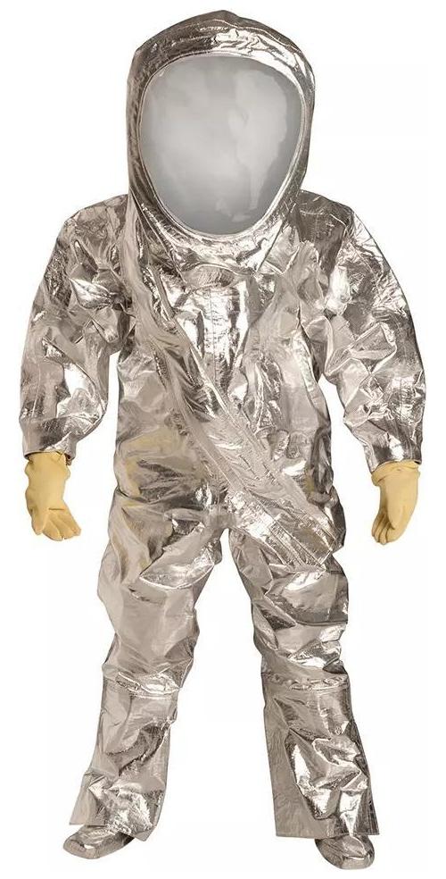 DuPont™ RF600TSV2X000100 Heavy Duty Encapsulated Suit With Attached Gloves and Socks, A Level, ASTM D1777, D3776, D751, D5733, D751, D2582, F1052, 16 CFR 1610 Class 1, NFPA 1991, NAFTA/TAA Compliant, 2XL, Silver, 40 mil Tychem® Reflector®, Front Entry