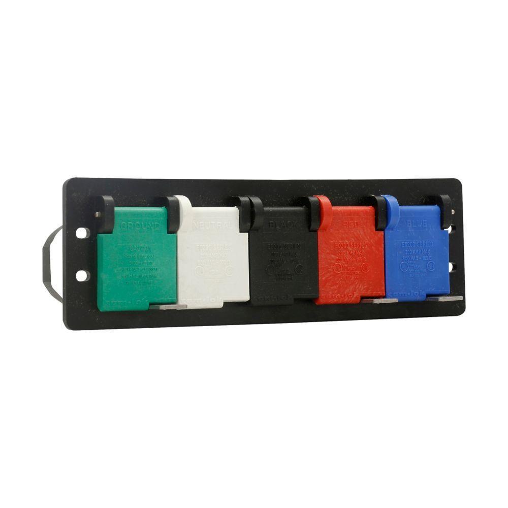 Crouse-Hinds E0200-1686-NN 4-Position Panel, For Use With Posi-Lok™ E0200 Female Plug, 2 to 2/0 AWG Cable, 105 deg C, 600 VAC, 200 A, Black/Blue/Green/Red