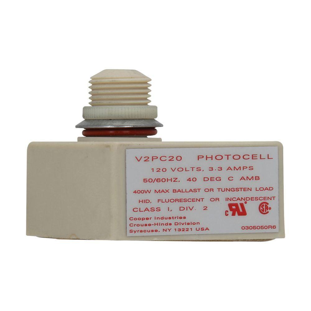 Crouse-Hinds V2PC20 Photocell, 120 VAC, 35 to 400 W Tungsten, 400 VA Ballast, Flush Mount, Thermoplastic Polyester