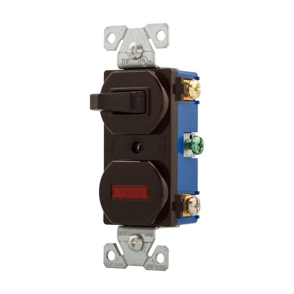 EATON Arrow Hart™ Eaton Wiring Devices 277B-BOX 3-Way Duplex Combination Toggle Switch With 125 VAC Pilot Light, 120 VAC, 15 A