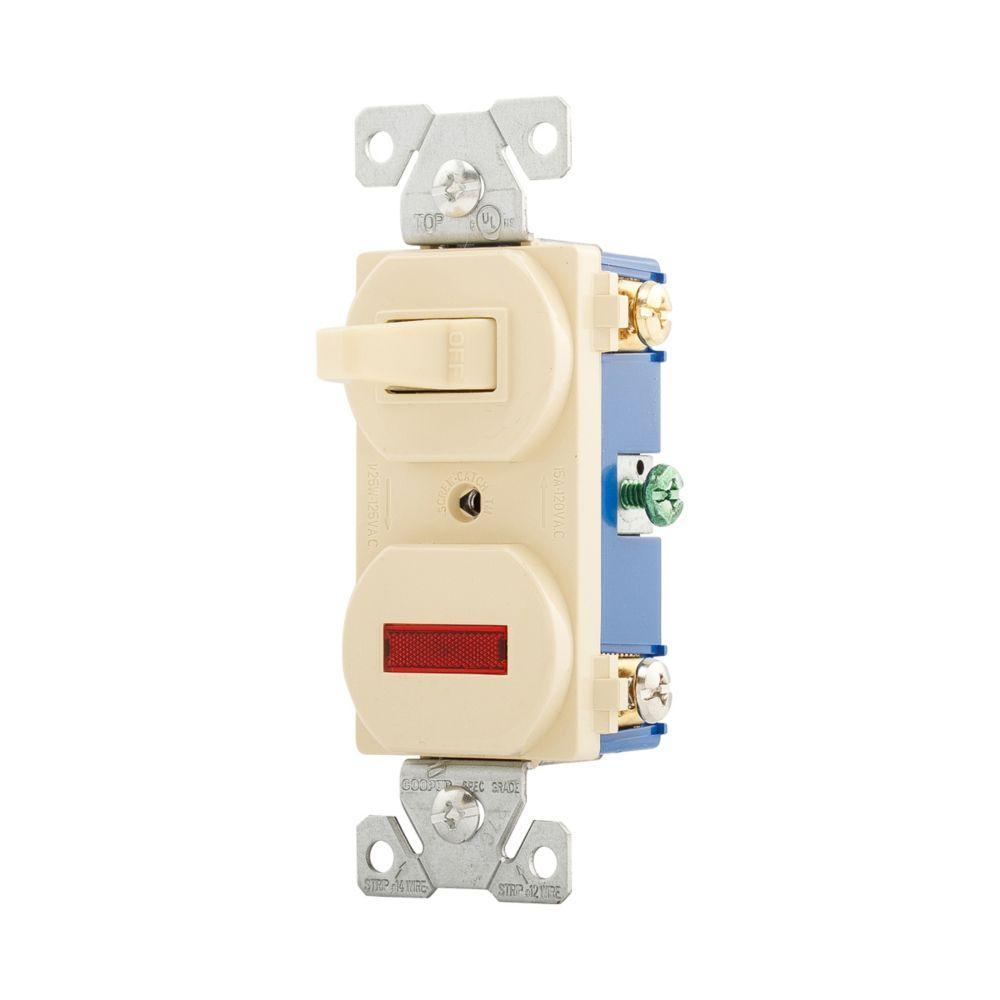 EATON Arrow Hart® 277V-BOX 3-Way Duplex Heavy Duty AC Toggle Combination Switch With Red Lexan Pilot Lens, 120 VAC, 15 A, 25 W