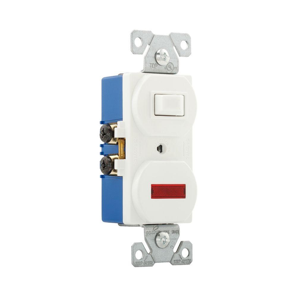 EATON Arrow Hart® 277W-BOX 3-Way Duplex Heavy Duty AC Toggle Combination Switch With Red Lexan Pilot Lens, 120 VAC, 15 A, 25 W