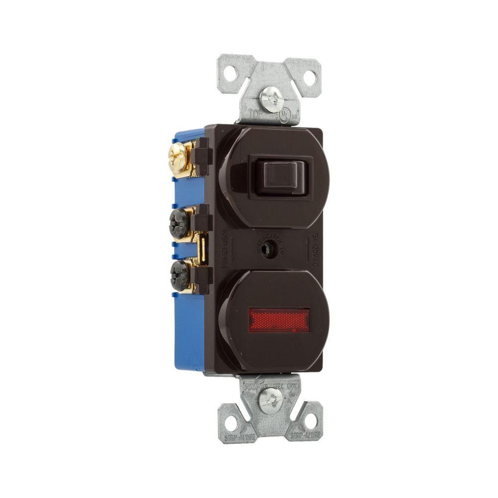 EATON Arrow Hart™ Eaton Wiring Devices 294B-BOX 3-Way Duplex Combination Toggle Switch With 125 VAC Pilot Light, 120/125 VAC, 15 A