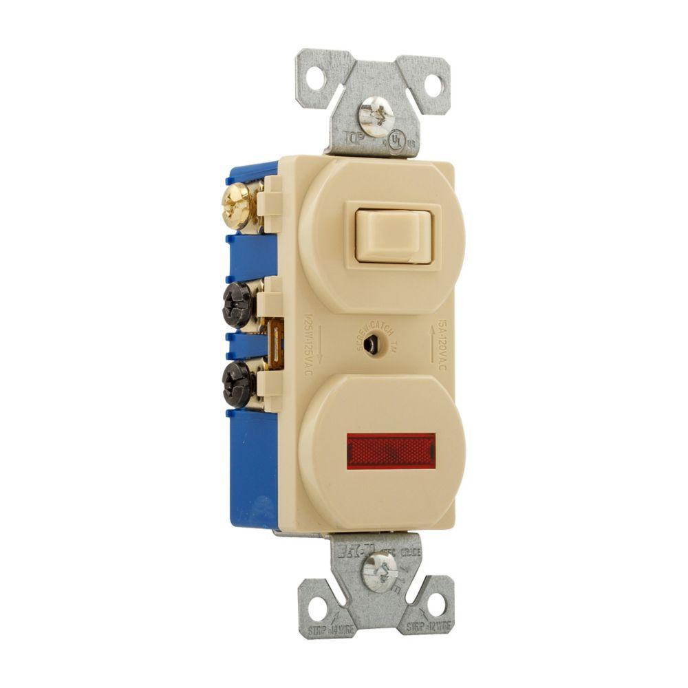EATON Arrow Hart™ Eaton Wiring Devices 294V-BOX 3-Way Duplex Combination Toggle Switch With 125 VAC Pilot Light, 120/125 VAC, 15 A