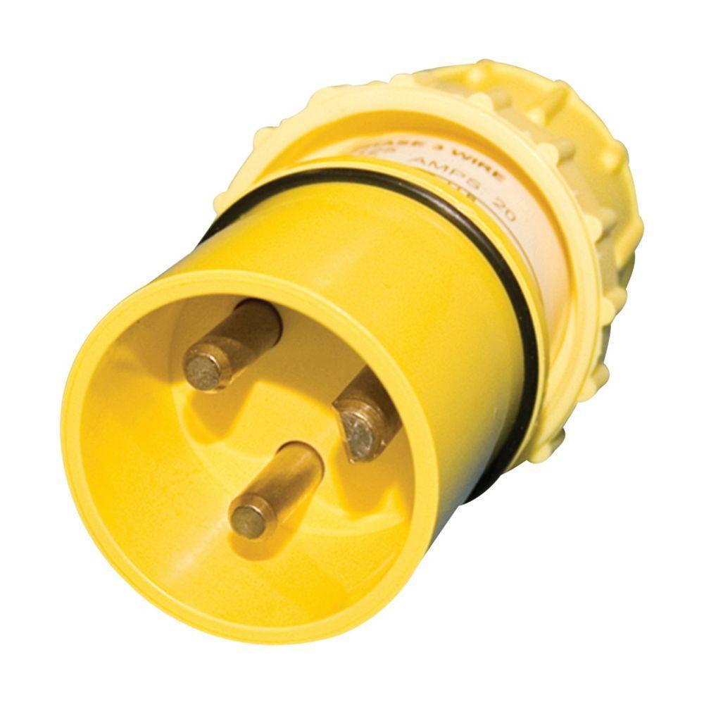 Crouse-Hinds Pauluhn™ 420PP-125 Non-Metallic Pin and Sleeve Plug, 125 VAC, 20 A, 2 Poles, 3 Wires, Natural