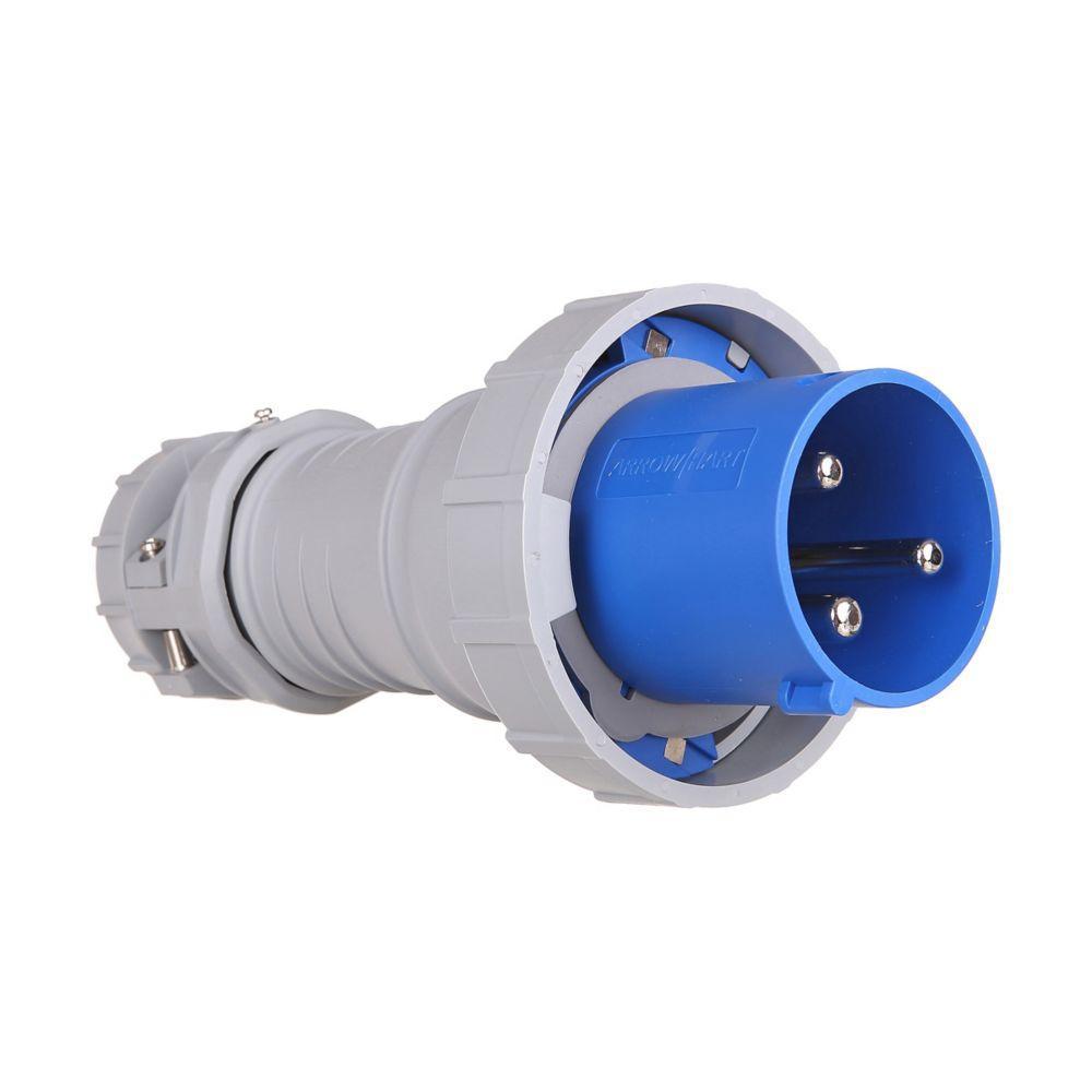 EATON Arrow Hart® AH3125P6W Grounding Watertight Pin and Sleeve Plug, 220 to 240 VAC, 125 A, 2 Poles, 3 Wires, Blue