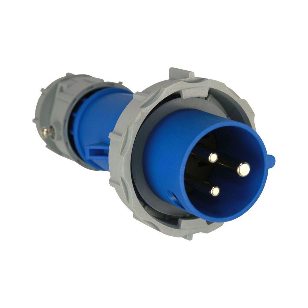 EATON Arrow Hart® AH320P6W 1-Phase Grounding Watertight Pin and Sleeve Plug, 250 VAC, 20 A, 2 Poles, 3 Wires, Blue