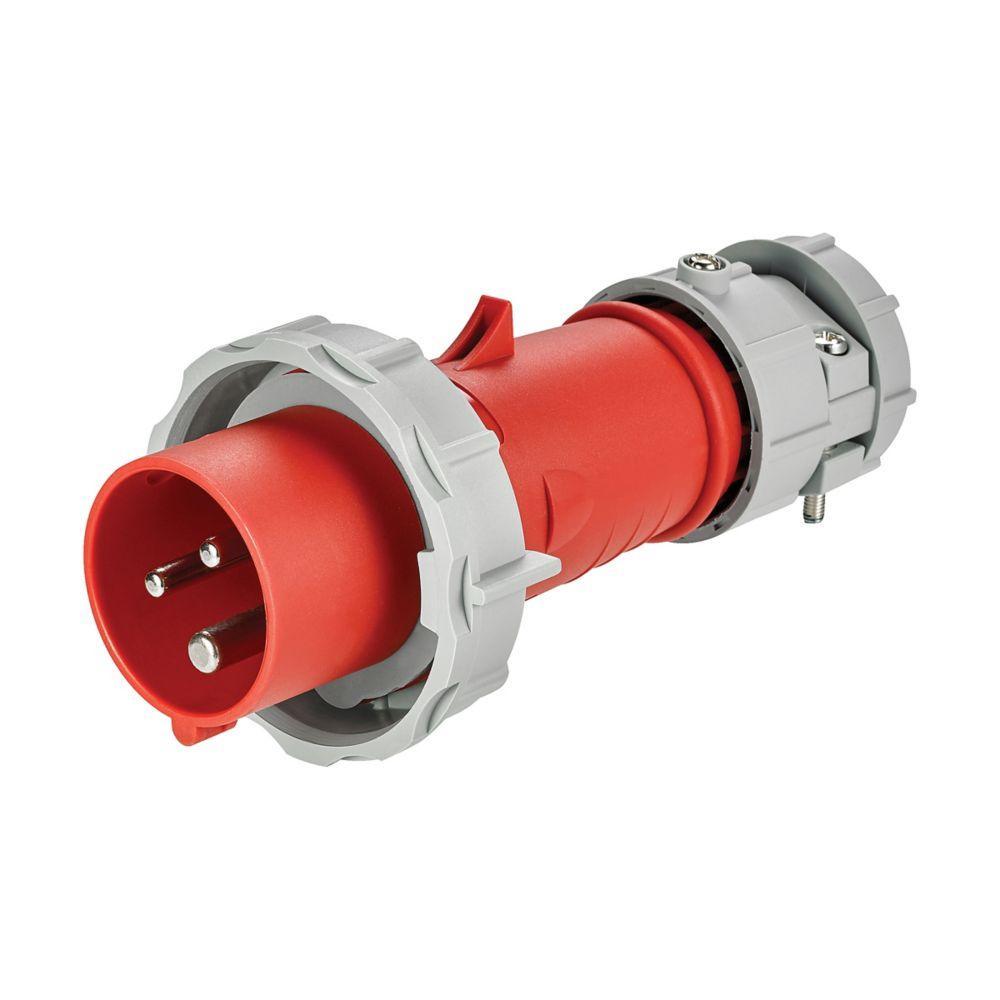 EATON Arrow Hart® AH320P7W Grounding Watertight Pin and Sleeve Plug, 480 VAC, 20 A, 2 Poles, 3 Wires, Red