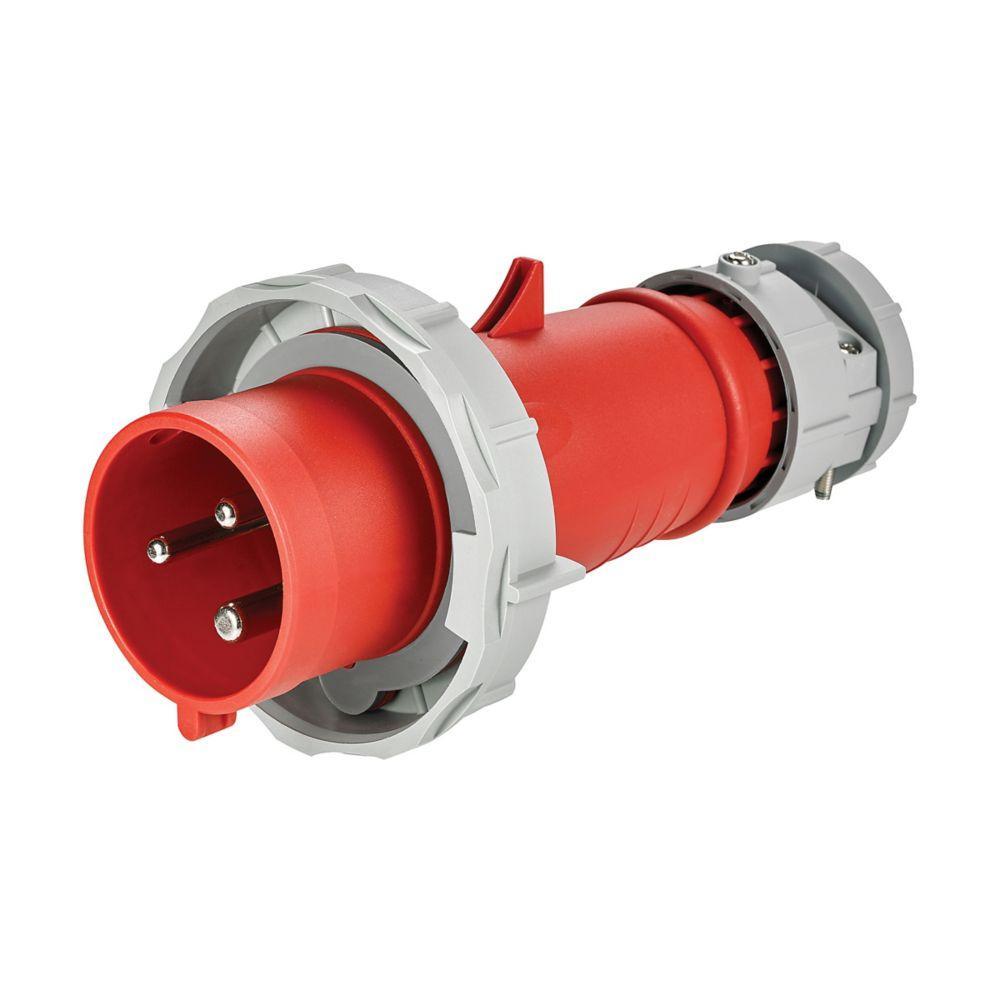 EATON Arrow Hart® AH330P7W Grounding Watertight Pin and Sleeve Plug, 480 VAC, 30 A, 2 Poles, 3 Wires, Red