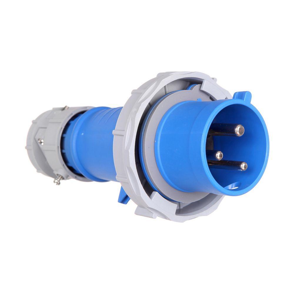 EATON Arrow Hart® AH332P6W Grounding Watertight Pin and Sleeve Plug, 220 to 240 VAC, 32 A, 2 Poles, 3 Wires, Blue