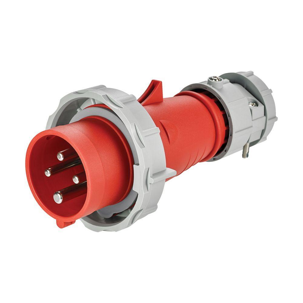 EATON Arrow Hart® AH416P6W Grounding Watertight Pin and Sleeve Plug, 380 to 415 VAC, 16 A, 3 Poles, 4 Wires, Red