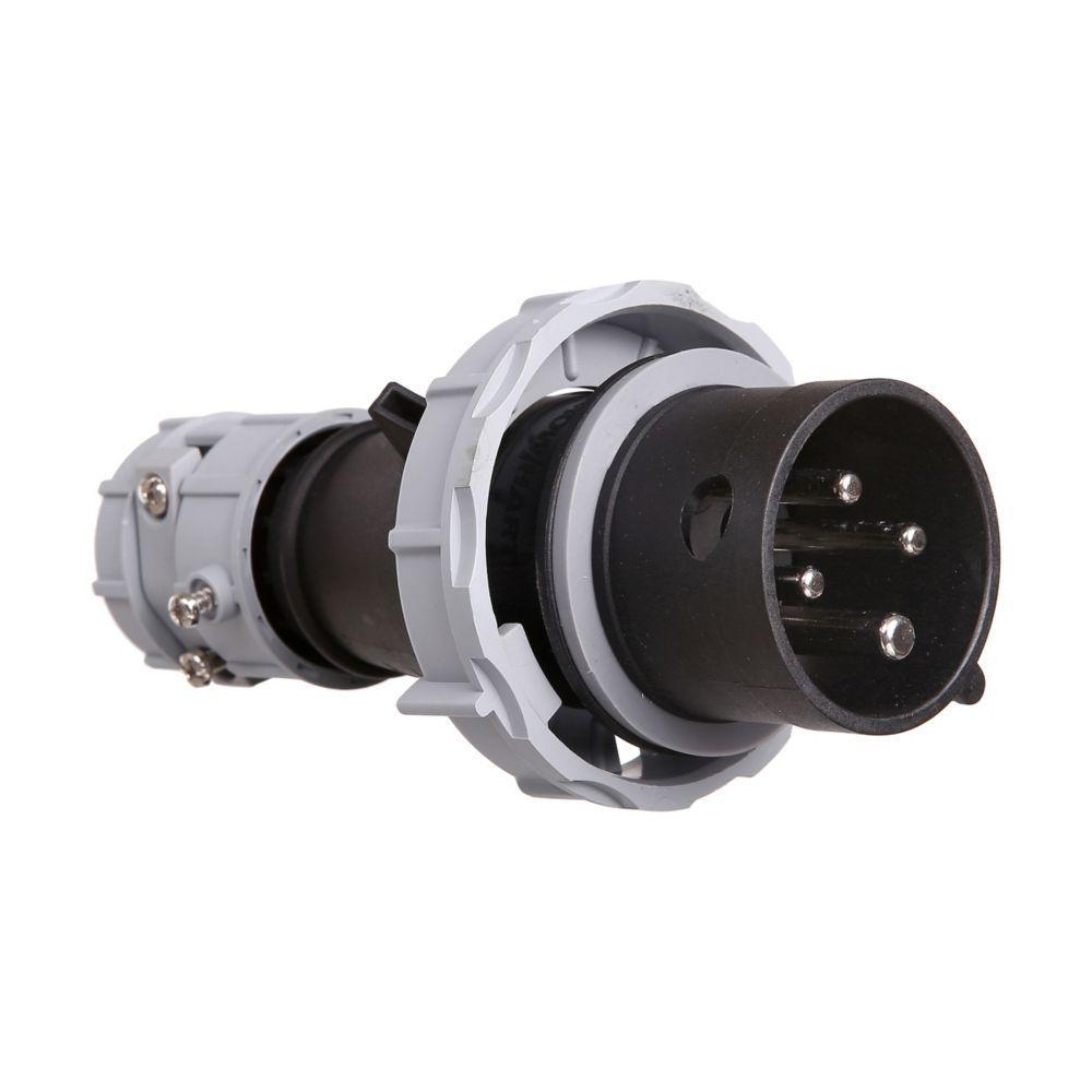 EATON Arrow Hart® AH420P5W 3-Phase Watertight Pin and Sleeve Plug, 600 VAC, 20 A, 3 Poles, 4 Wires, Black