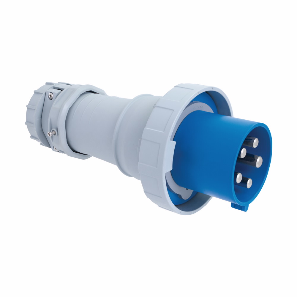 EATON AH560P9W 3-Phase Watertight Arrow Hart Pin and Sleeve Plug, 120/208 VAC, 60 A, 4 Poles, 5 Wires, Blue