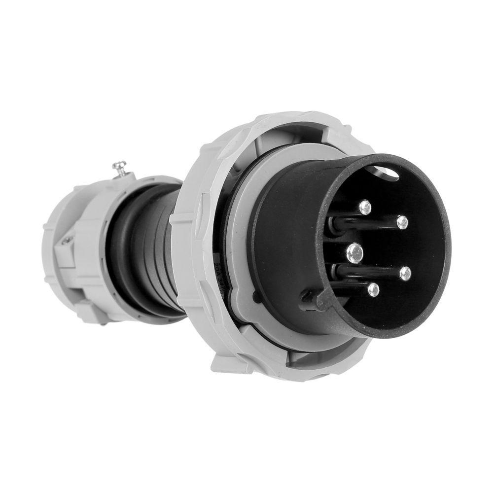 EATON Arrow Hart® AH520P5W 3-Phase Grounding Watertight Pin and Sleeve Plug, 347/600 VAC, 20 A, 4 Poles, 5 Wires, Black