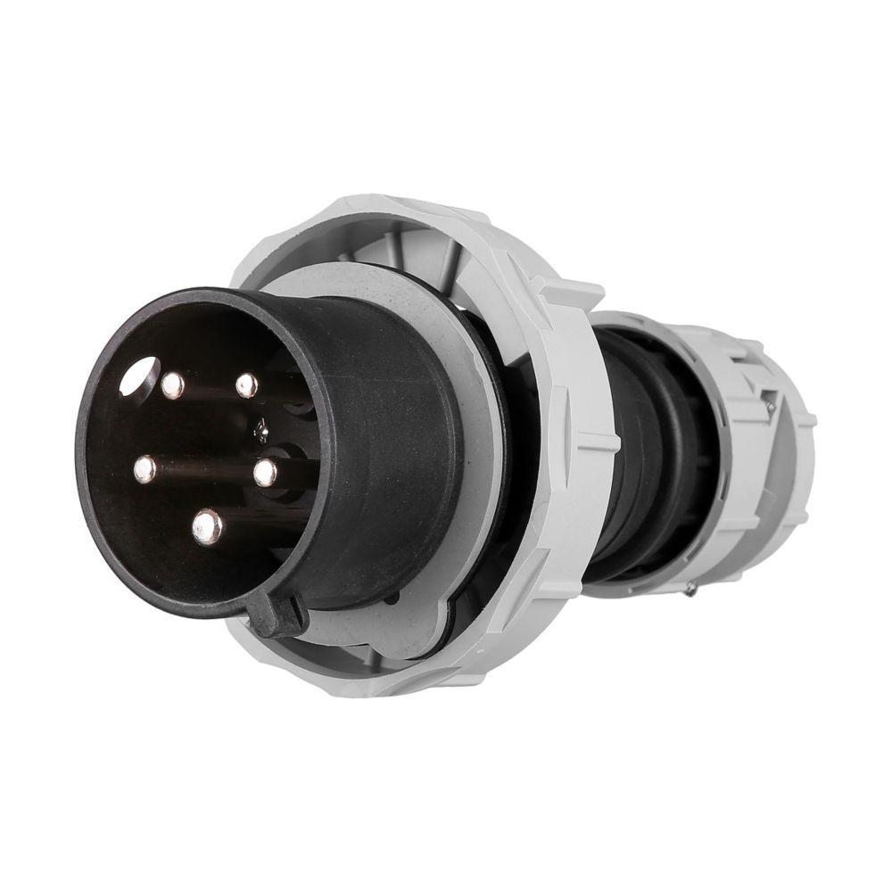 EATON Arrow Hart® AH530P5W 3-Phase Grounding Watertight Pin and Sleeve Plug, 347/600 VAC, 30 A, 4 Poles, 5 Wires, Black