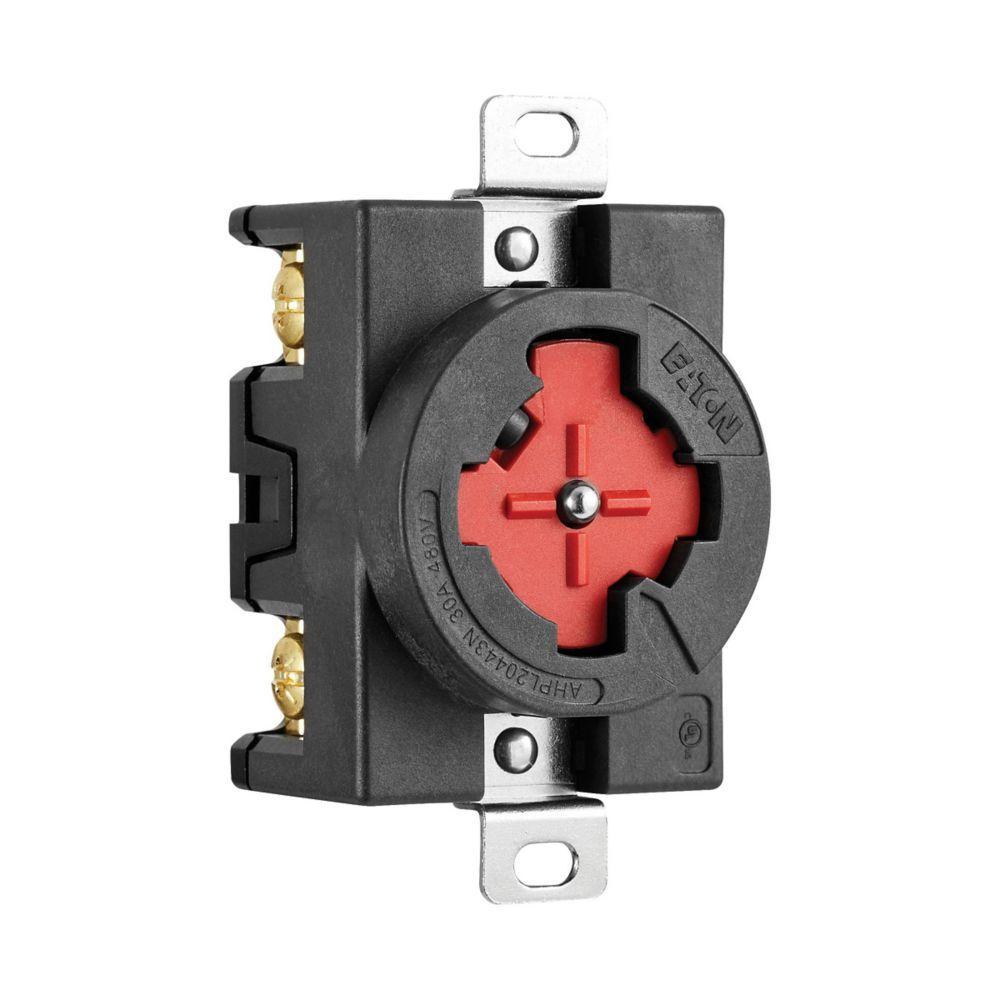 EATON AHPL20443N Power Lock Receptacle, 480 VAC, 30 A, 3 Poles, 4 Wires, Black