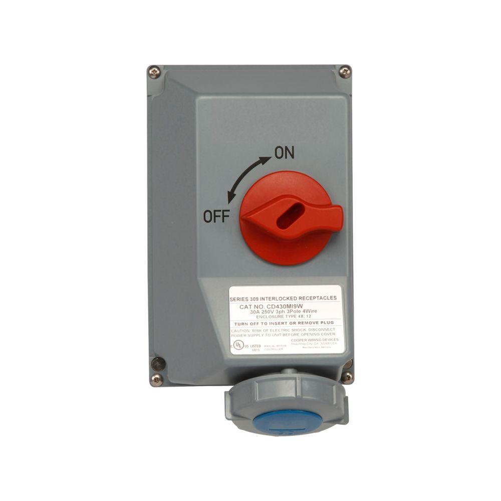 EATON Arrow Hart® CD330MI6W Grounding Non-Fusible Watertight Pin and Sleeve Mechanical Interlock Device, 250 VAC, 30 A, 2 Poles, 3 Wires