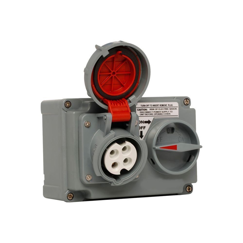 EATON Arrow Hart® CD420HMI7W CD Series 3-Phase Horizontal Non-Fusible Watertight Pin and Sleeve Mechanical Interlock, 480 VAC, 20 A, 3 Poles, 4 Wires