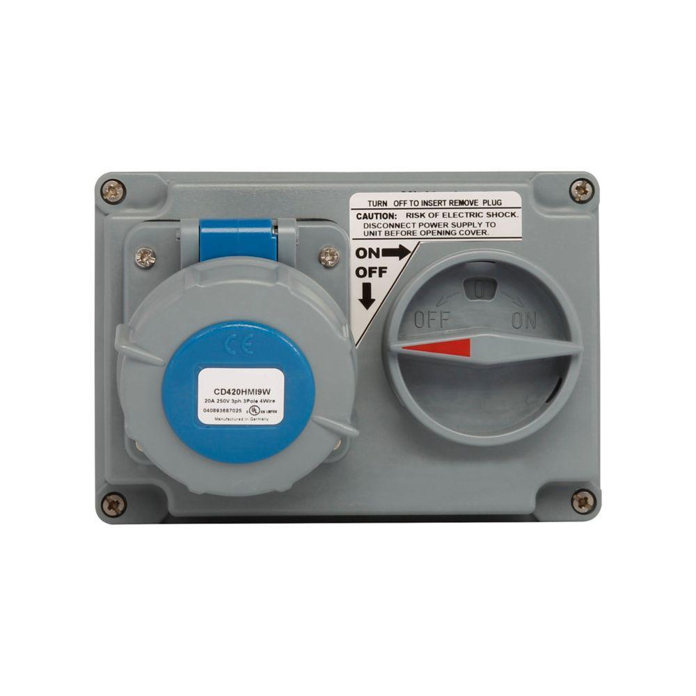 EATON Arrow Hart® CD420HMI9W CD Series 3-Phase Horizontal Non-Fusible Watertight Pin and Sleeve Mechanical Interlock, 250 VAC, 20 A, 3 Poles, 4 Wires