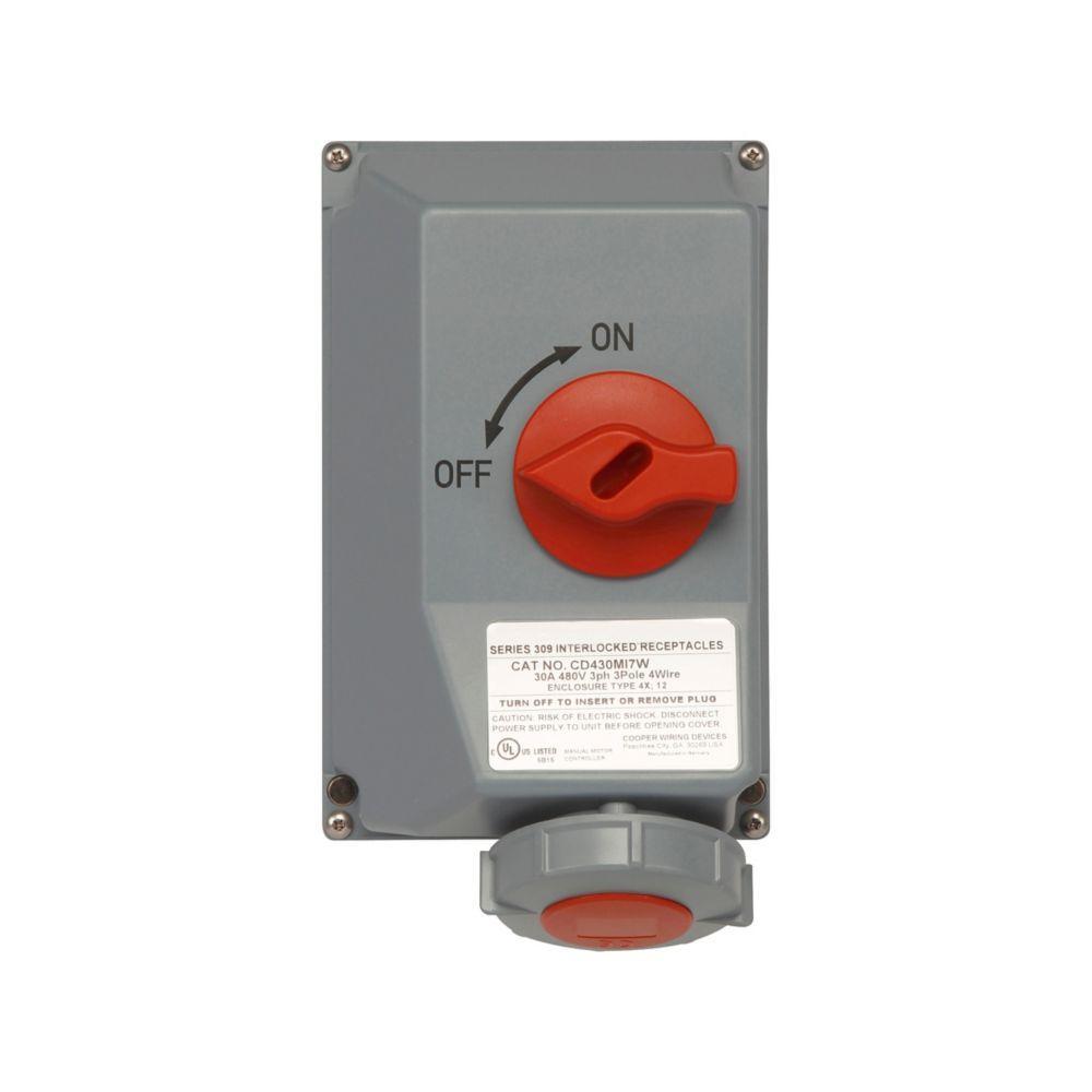 EATON Arrow Hart® CD430MICB7W 3-Phase Circuit Breaker Grounding Watertight Pin and Sleeve Mechanical Interlock Device With Access Panel, 480 VAC, 30 A, 3 Poles, 4 Wires
