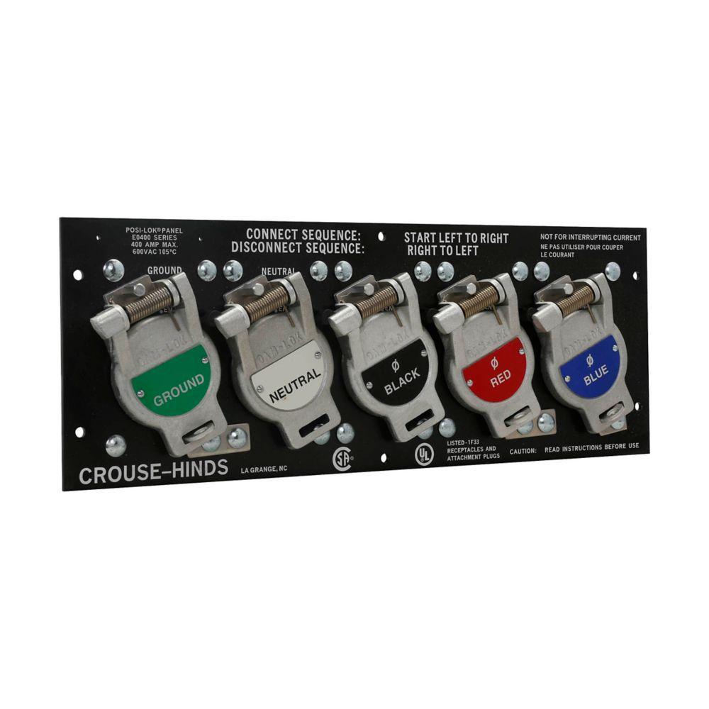 Crouse-Hinds E0400-1660 3-Position Panel, For Use With Posi-Lok™ E0400 Male Plug, 600 VAC, 400 A, 105 deg C, Black/Green/White