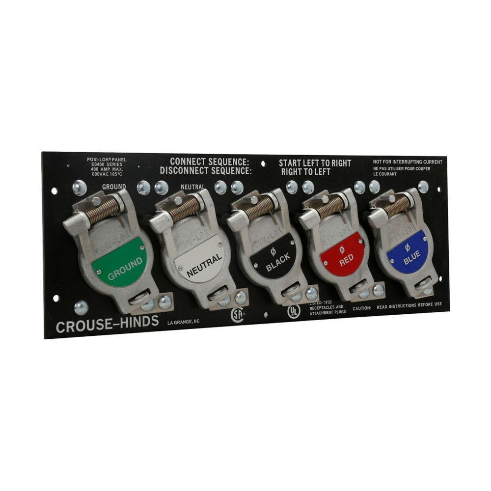 Crouse-Hinds E0400-1685 3-Position Panel, For Use With Posi-Lok™ E0400 Female Plug, 600 VAC, 400 A, 105 deg C, Black/Green/White