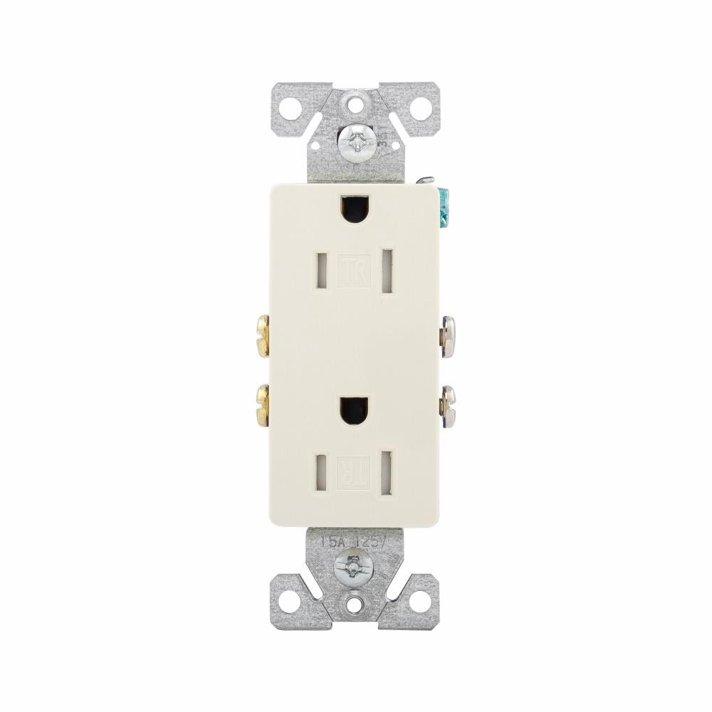 EATON TR1107A Duplex Decorator Straight Blade Tamper Resistant Grounding Receptacle, 125 VAC, 15 A, 2 Poles, 3 Wires, Almond