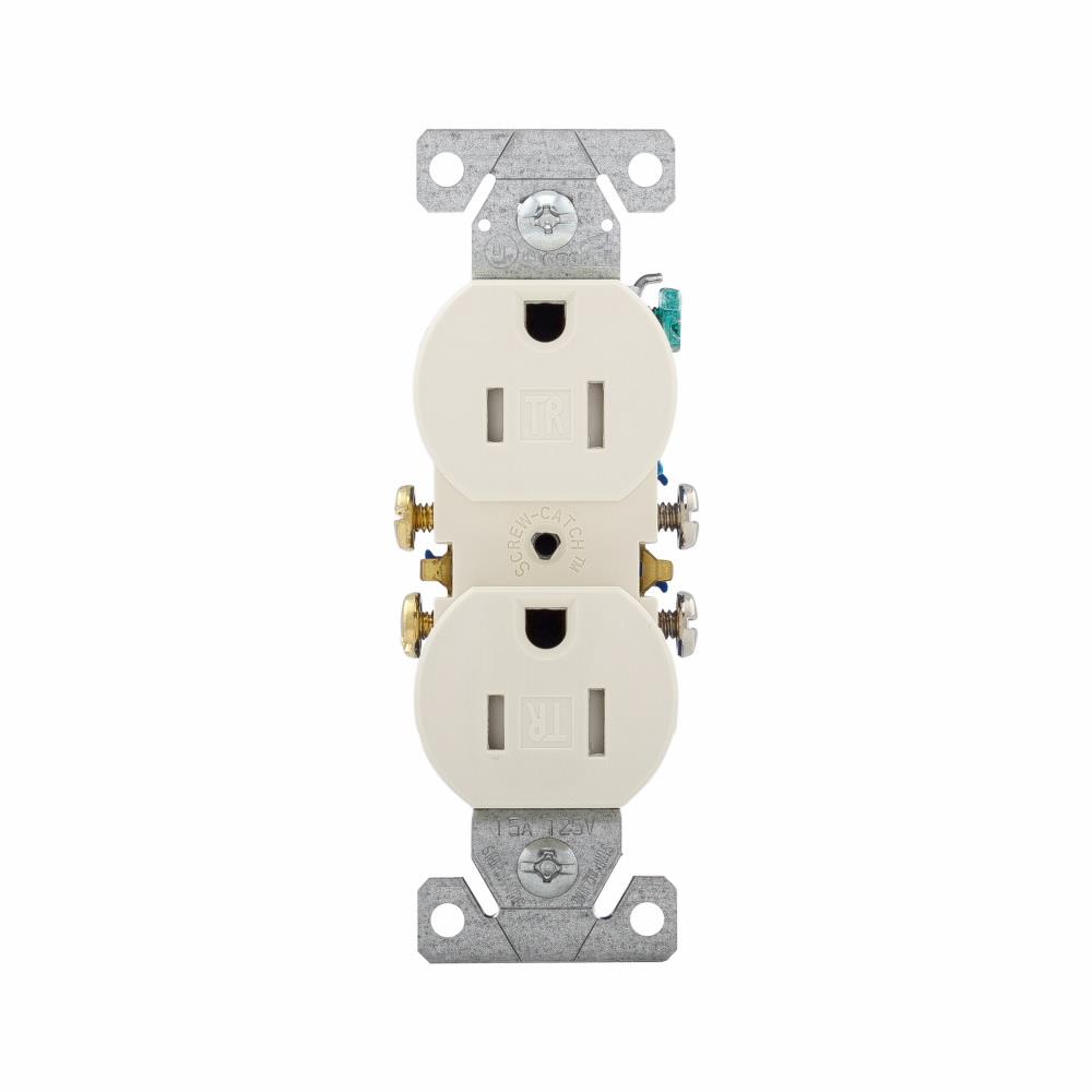 EATON Arrow Hart® TR270A Straight Blade Grounding Receptacle, 125 VAC, 15 A, 2 Poles, 3 Wires, Almond