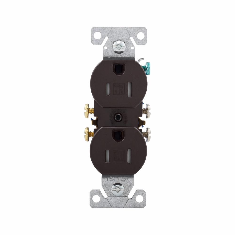 EATON Arrow Hart® TR270B Straight Blade Grounding Receptacle, 125 VAC, 15 A, 2 Poles, 3 Wires, Brown