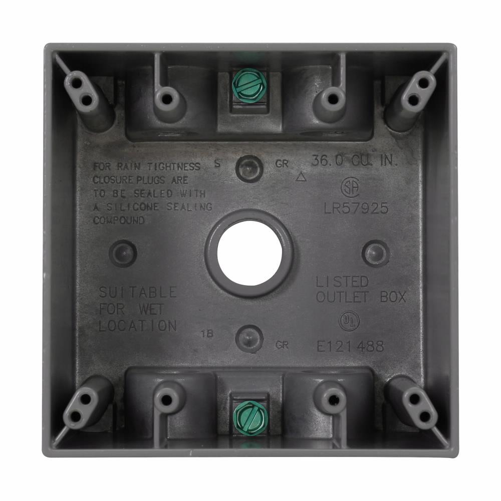 Crouse-Hinds TP7126 Corrosive-Resistant Deep Weatherproof Outlet Box, Die Cast Aluminum, 37 cu-in Capacity, 2 Gangs, 5 Outlets, 4-1/2 in W x 2-5/8 in D x 4-1/2 in H