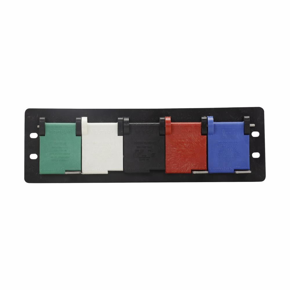Crouse-Hinds Cam-Lok™ Posi-Lok™ E0200-1687 5-Pole Panel, For Use With Posi-Lok™ Male Single Pole Connector, Power Distribution Panel, Support Grip and S-Hook, 105 deg C, TPE, Black/Blue/Green/Red/White