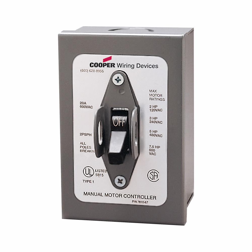 EATON Arrow Hart™ Eaton Wiring Devices AH6808GDAC 1-Phase Manual Motor Control Switch, 250/600 VAC, 20 to 30 A, 2 hp, 3 hp, 5 hp, 7-1/2 hp Power Rating, DPST Contact