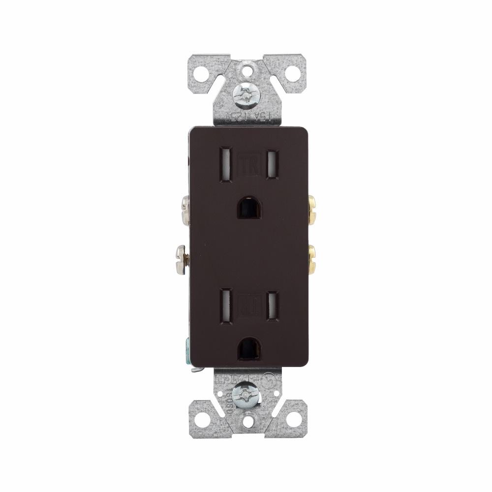 EATON TR1107B-BOX Duplex Decorator Straight Blade Tamper Resistant Grounding Receptacle, 125 VAC, 15 A, 2 Poles, 3 Wires, Brown