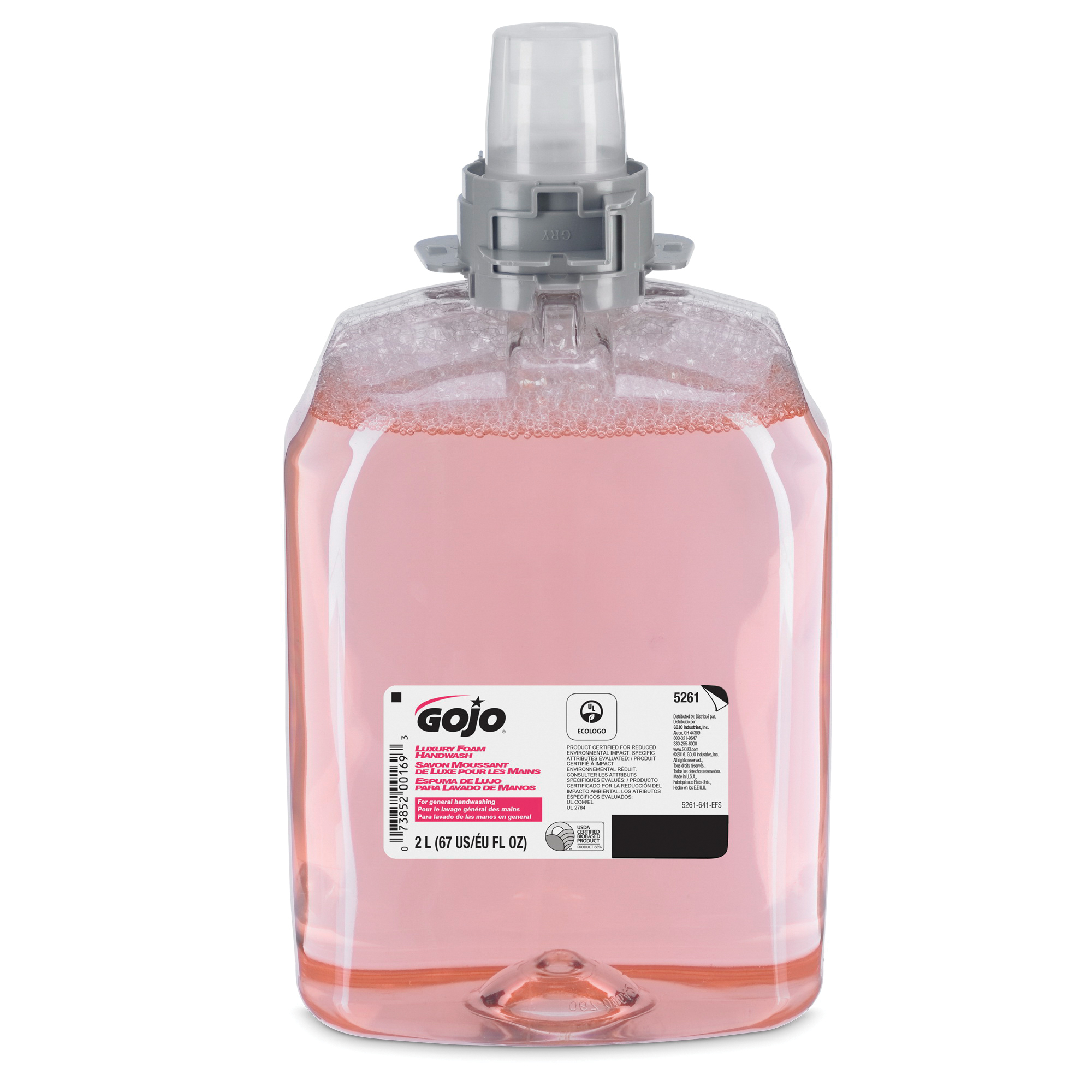 GOJO® 5261-02 FMX-20™ Luxury Handwash, 2000 mL Nominal, Dispenser Refill Package, Foam Form, Cranberry/Fruity Odor/Scent, Clear/Light Pink