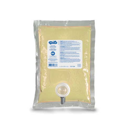 MICRELL® 2157-08-CAN00 Antibacterial Hand Soap, 1000 mL Nominal, Dispenser Refill Package, Lotion Form, Citrus Odor/Scent, Amber/Clear