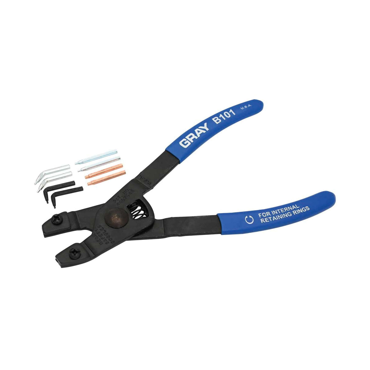 Gray Tools B101 Internal Retaining Ring Plier With Replaceable Tips, 7-1/2 in OAL